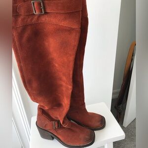 Jeffrey Campbell Free People Suede Over The Knee Boots Rust Red Brown 9
